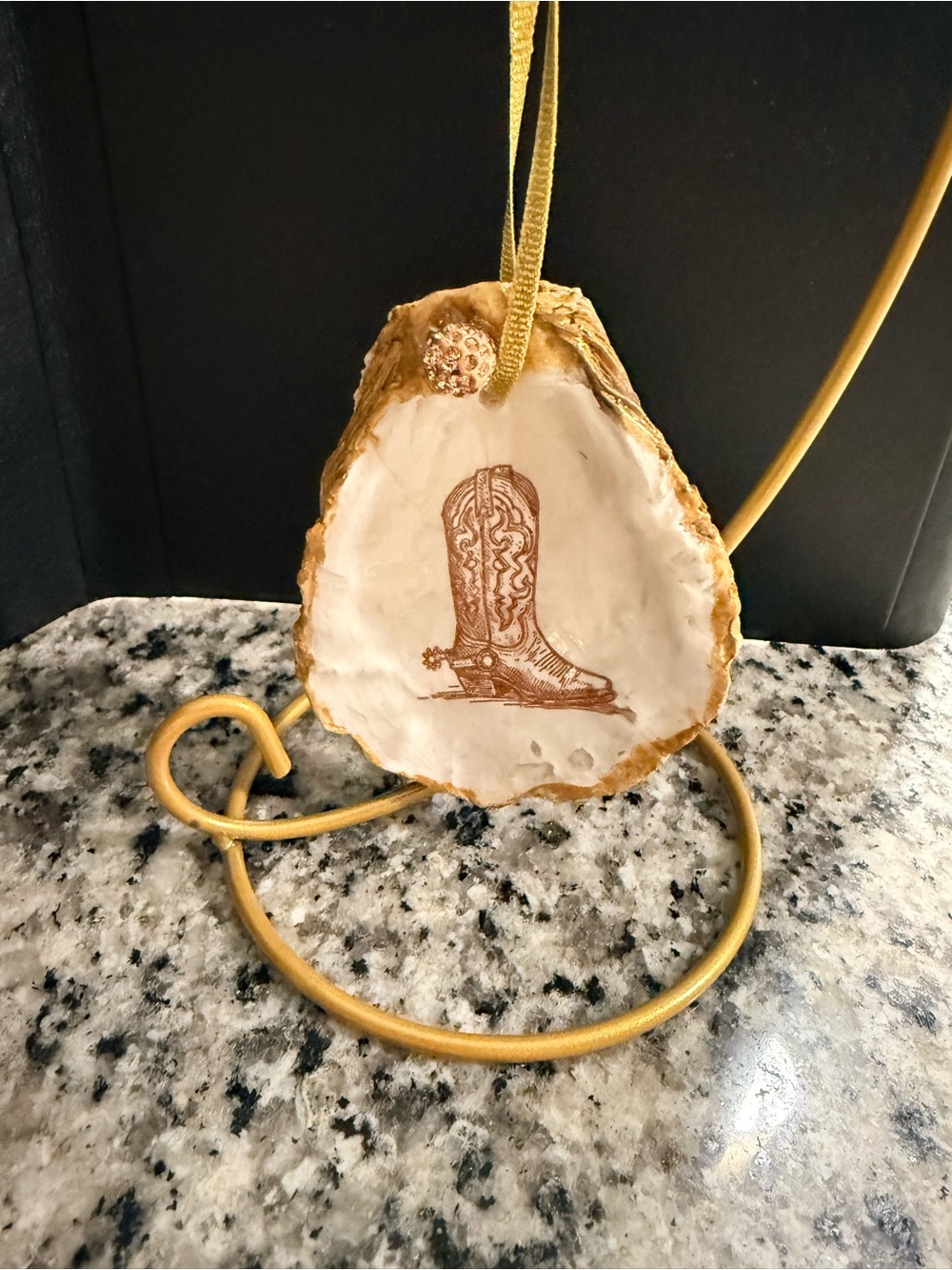 Gold-Edged White Cowboy Boot Shell Ornament - Unbranded